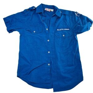 Vintage Pasta Royal Blue Cotton‎ Utility Shirt Short Sleeve Epaulettes Small